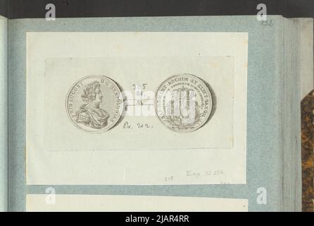 L'immagine della medaglia d'incoronazione August II Wettyn del 1697, in: Album da collezione: Figure di medaglie polacche al lavoro di X.B. Albertrande: Storia polacca con medaglie certificate. Preparato dal principe Henryk Lubomirski 1822 1830 arrangiato secondo la lista delle medaglie polacche di Feliks Bentkowski 1832 (item 218) Unknown, Omeis, Martin Heinrich (ca. 1650 1703), Geiger, Andreas (1765 1856) Foto Stock
