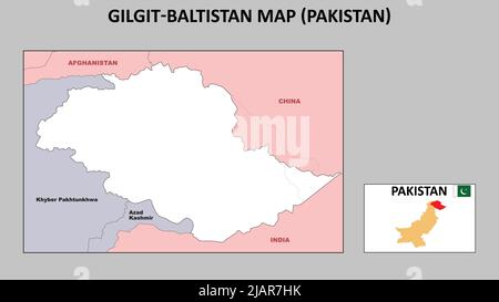 Gilgit Baltistan Mappa. Mappa politica di Gilgit Baltistan. Gilgit Baltistan Mappa del Pakistan con paesi e confini vicini. Illustrazione Vettoriale