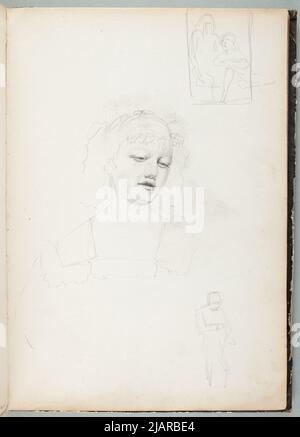 Schizzbook dagli anni intorno a 1866 OK.1873 scheda No. 87 (senza numerazione dell'autore) sei disegni obverse: 1. Ragazza busto, 2. Disegno di un palcoscenico a due persone, 3. Carattere in piedi; inverso: 4., 5., 6. Tre Coppie di personaggi studies Łosik, Tomasz (1848 1896) Foto Stock