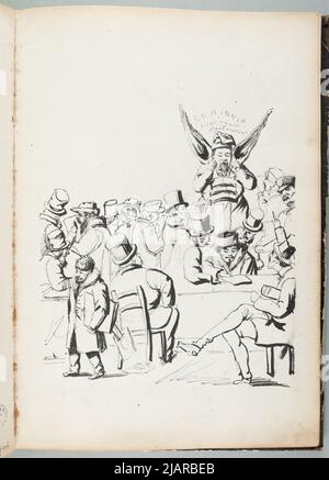 Schizzbook dagli anni intorno a 1866 OK.1873 scheda No. 76 (senza numerazione dell'autore) quattro disegni obverse: 1. Una folla di uomini nella pasticceria Masłowski; Reverse: 2. Schizzo di una foresta densa, 3. Schizzo del tetto del cottage, 4. Paesaggio equino Łosik, Tomasz (1848 1896) Foto Stock