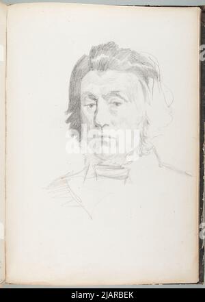 Schizzbook dagli anni intorno a 1866 OK.1873 scheda No. 96 (senza numerazione dell'autore) due disegni obverse: 1. Busto di Adam Mickiewicz maturo, probabilmente secondo le fotografie del 1840s; Reverse: 2. Profilo di una giovane donna sorridente (sullo sfondo uno schizzo poco visibile di un personaggio diverso) Łosik, Tomasz (1848 1896) Foto Stock