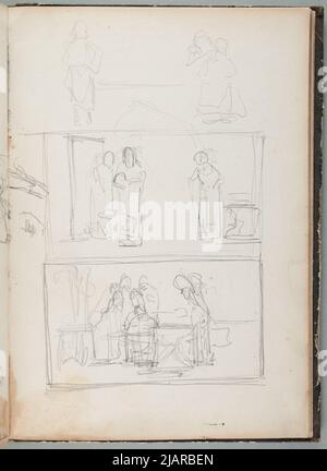 Schizzbook dagli anni intorno a 1866 OK.1873 scheda No. 99 (senza numerazione dell'autore) quattro disegni obverse: 1., 2., 3. Tre scene più vicine non identificate, due, tre o più persone; Reverse: 4. Scena multi-persona non identificata Łosik, Tomasz (1848 1896) Foto Stock