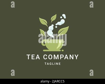 Verde foglia tè tazza semplice logo vettore icona simbolo grafico disegno Illustrazione Vettoriale