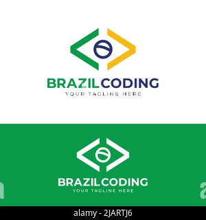 Modello di progettazione logo di codifica per il Brasile. Adatto per Technology Programmer Website Developer Coding Company Business Brand Corporate Logo Design Illustrazione Vettoriale