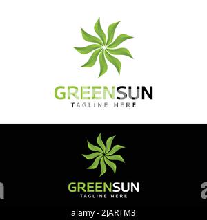Modello di design astratto con logo Sun verde sfumato. Adatto per la Salute bellezza Medica Natural Spa Hospital Yoga Studio Business Brand Company Logo Desi Illustrazione Vettoriale