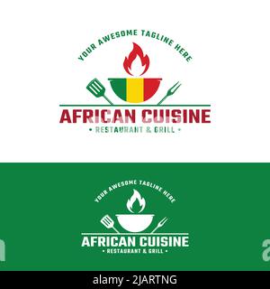 Retro African Senegal Cuisine Grill Barbeque Badge Logo modello di design. Adatto per African Grill Barbeque Steak House Restaurant Cafe Bar Shop Busi Illustrazione Vettoriale