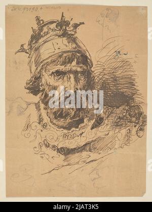 Maschio sketch busto maschio nella corona; caricatura della testa maschio. Profilo finestra doppio lato disegno Matejko, Jan (1838 1893) Foto Stock