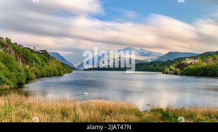 Snowdonia Landscape, Llyn Padarn e Montagne Foto Stock