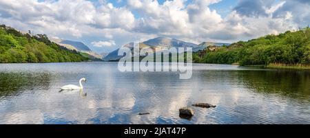 Snowdonia Landscape, Llyn Padarn e Montagne Foto Stock