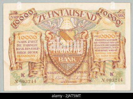 Banconota da 10.000 marchi, Badische Bank, Germania, Baden; 1.04.1923 Foto Stock