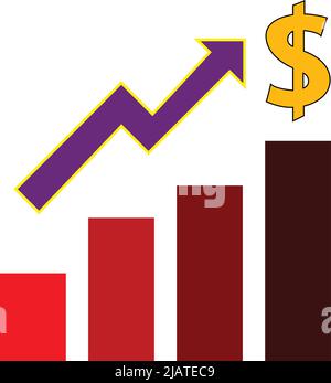 immagine del grafico del valore di aumento e del simbolo del dollaro su sfondo bianco Illustrazione Vettoriale