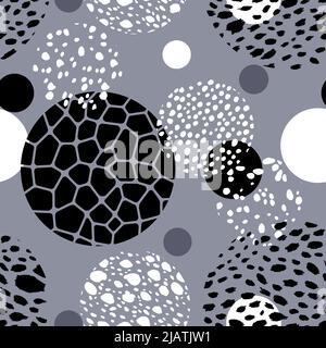 Astratto moderno leopardo motivo senza giunture con cerchi. Animali sfondo alla moda. Illustrazione vettoriale decorativa a colori per stampa, cartoncino, tessuto Illustrazione Vettoriale