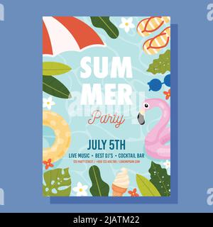 Festa estiva in piscina. Concetto di illustrazione vettoriale. Illustrazione Vettoriale