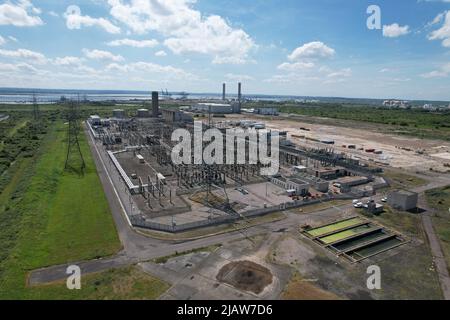 Grain Electrical Substation Kent UK drone vista aerea Foto Stock