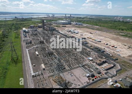 Grain Electrical Substation Kent UK drone vista aerea Foto Stock