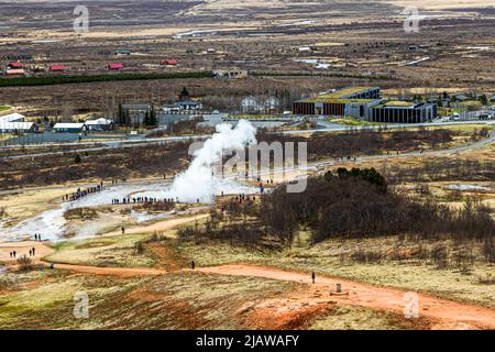 Il piccolo geyser di Bláskógabyggð, Islanda Foto Stock