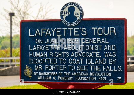 Cartello con le informazioni sul tour di Lafayette a Niagara Falls New York Foto Stock