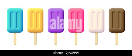 Gelato 3D icone raffigurazione di diversi colori, isolato. Illustrazione vettoriale Illustrazione Vettoriale