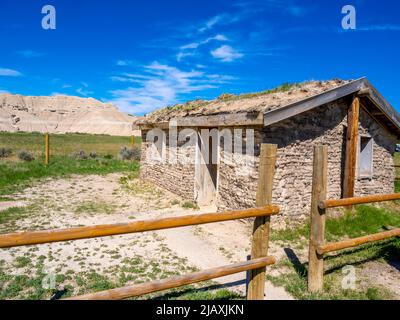 Cabina storica in pianura al parco geologico di Toodstool vicino a Crawford Nebraska USA Foto Stock