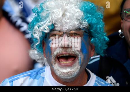 Londra, Francia. 01st giugno 2022. Sostenitore dell'Argentina durante la partita di calcio del Trofeo Finalissima 2022 tra l'Italia e l'Argentina allo stadio Wembley di Londra, Inghilterra, 1st giugno 2022. Foto Andrea Staccioli/Insidefoto Credit: Ininsidefoto srl/Alamy Live News Foto Stock