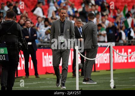 Londra, Francia. 01st giugno 2022. Leonardo Bonucci d'Italia prima della partita di calcio del Trofeo Finalissima 2022 tra Italia e Argentina allo stadio Wembley di Londra, Inghilterra, 1st giugno 2022. Foto Andrea Staccioli/Insidefoto Credit: Ininsidefoto srl/Alamy Live News Foto Stock
