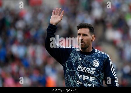 Londra, Francia. 01st giugno 2022. Lionel messi d'Argentina durante la partita di calcio del Trofeo Finalissima 2022 tra Italia e Argentina allo stadio Wembley di Londra, Inghilterra, 1st giugno 2022. Foto Andrea Staccioli/Insidefoto Credit: Ininsidefoto srl/Alamy Live News Foto Stock