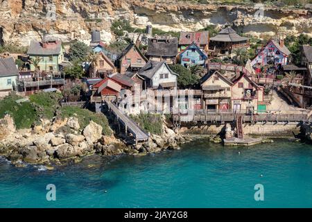 Il parco tematico Popeye Village, Malta Foto Stock