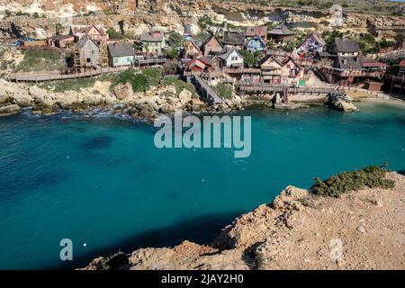 Il parco tematico Popeye Village, Malta Foto Stock