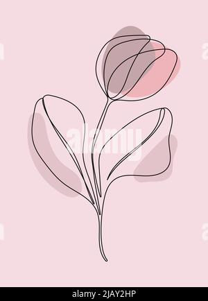 Botanica, pianta boho, papavero fiore stampe boho vettore parete arte immagine trendy. Stile bohémien con elementi artistici di linea. Pianta astratta minimalista branc Illustrazione Vettoriale