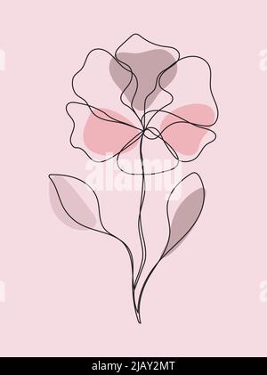 Botanica, pianta boho, papavero fiore stampe boho vettore parete arte immagine trendy. Stile bohémien con elementi artistici di linea. Pianta astratta minimalista branc Illustrazione Vettoriale