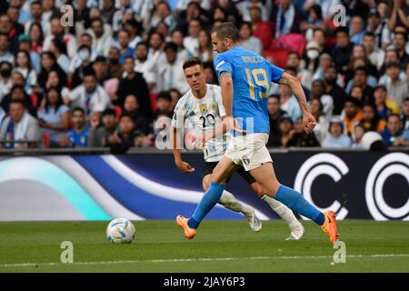 Londra, Francia. 01st giugno 2022. Leonardo Bonucci d'Italia durante la partita di calcio del Trofeo Finalissima 2022 tra Italia e Argentina allo stadio Wembley di Londra, Inghilterra, 1st giugno 2022. Foto Andrea Staccioli/Insidefoto Credit: Ininsidefoto srl/Alamy Live News Foto Stock