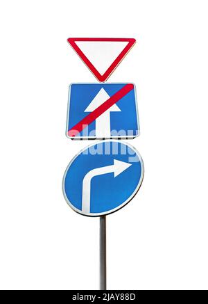 il cartello stradale di gruppo su palo, una direzione di guida Foto Stock