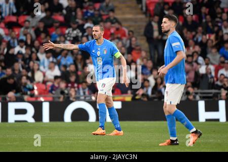 Londra, Francia. 01st giugno 2022. Leonardo Bonucci d'Italia durante la partita di calcio del Trofeo Finalissima 2022 tra Italia e Argentina allo stadio Wembley di Londra, Inghilterra, 1st giugno 2022. Foto Andrea Staccioli/Insidefoto Credit: Ininsidefoto srl/Alamy Live News Foto Stock