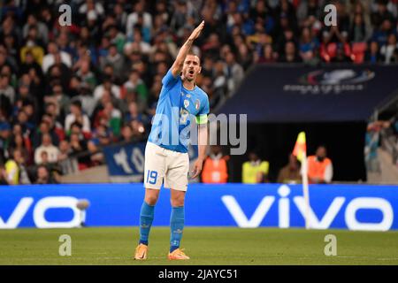 Londra, Francia. 01st giugno 2022. Leonardo Bonucci d'Italia durante la partita di calcio del Trofeo Finalissima 2022 tra Italia e Argentina allo stadio Wembley di Londra, Inghilterra, 1st giugno 2022. Foto Andrea Staccioli/Insidefoto Credit: Ininsidefoto srl/Alamy Live News Foto Stock