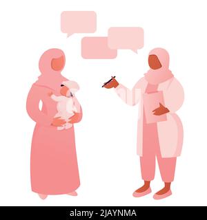 Madre musulmana in Hijab con bambino su controllo di salute Illustrazione Vettoriale