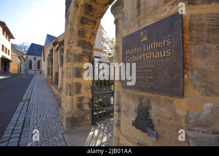 Ingresso al luogo di nascita di Luther&#39;a Lutherstadt Eisleben, Sassonia-Anhalt, Germania Foto Stock