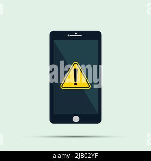 Telefono cellulare.smartphone con icona del punto esclamativo di notifica sullo schermo,illustrazione del vettore Illustrazione Vettoriale