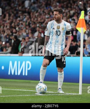 Londra, Regno Unito . 01st giugno 2022. Lionel messi d'Argentina durante la partita di calcio Argentina / Italia, UEFA Finalissima 2022, Wembley Stadium, Londra, UK. 1st giugno 2022. Credit: Michael Zemanek/Alamy Live News Foto Stock