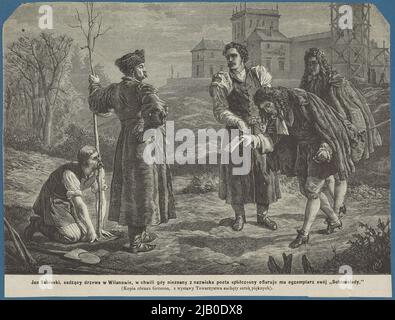 Jan Sobieski, piantando alberi a Wilanów, nel momento in cui il poeta a tempo parziale sconosciuto gli offre una copia della sua Sobiesciad Schübeler, Julian (prima del 1865 1890), Gerson, Wojciech (1831 1901) Foto Stock