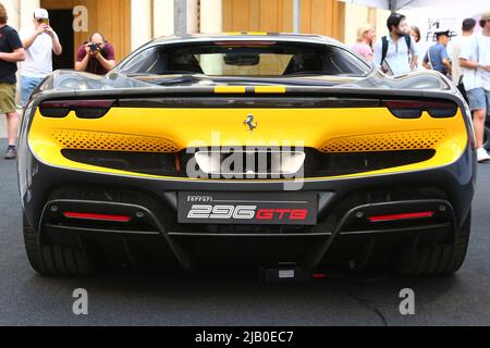 Modena, Italia, maggio 2022, Ferrari 296 GTB backside Detail, Motor Valley Exhibition Foto Stock