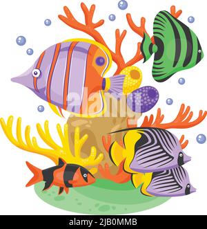 Esotico concetto di pesce tropicale con pesce e coralli piatto illustrazione vettoriale Illustrazione Vettoriale