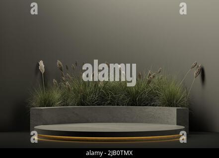 Lettini di nero su sfondo di colore nero e piante. Per illustrazioni mockup. 3d rendering Foto Stock