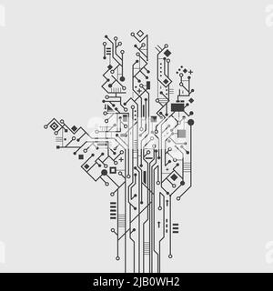 Scheda a circuito stampato per computer in forma a mano tecnologia creativa poster illustrazione vettoriale Illustrazione Vettoriale