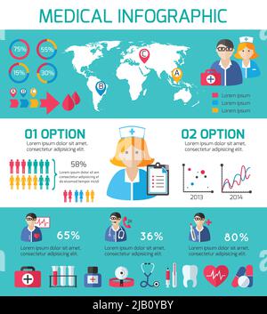 Elementi di medici e personale di elementi infografico per il web design e la presentazione isolata illustrazione vettoriale Illustrazione Vettoriale