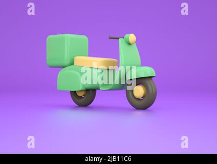 Consegna pizza scooter su sfondo viola 3D rendering Foto Stock