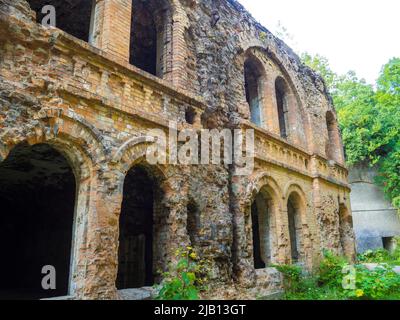 Fortezza abbandonata fuori, rovinata cittadella boscosa Tarakaniv, Ucraina Foto Stock