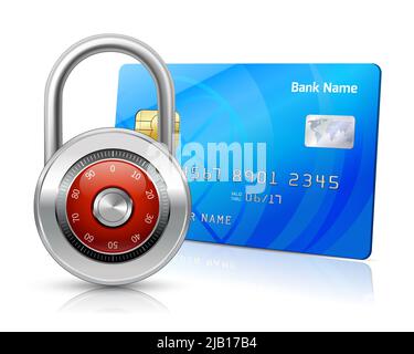 Internet Online shopping pagamenti tramite carta di credito con chip di concetto di sicurezza isolati illustrazione vettoriale Illustrazione Vettoriale