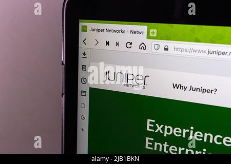 Kumamoto, GIAPPONE - Mar 10 2021 : Logo di Juniper Networks sul suo sito web. Si tratta di un'azienda statunitense che sviluppa prodotti di networking Foto Stock