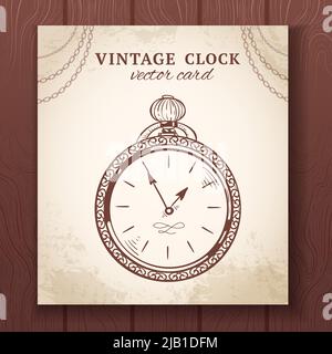 Vecchia vintage retro sketch Pocket orologio carta scheda illustrazione vettoriale Illustrazione Vettoriale