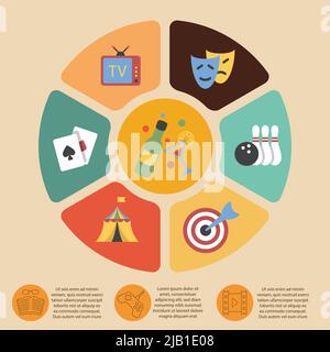 Infografiche di intrattenimento impostate con grafico a torta e simboli delle feste, illustrazione vettoriale Illustrazione Vettoriale